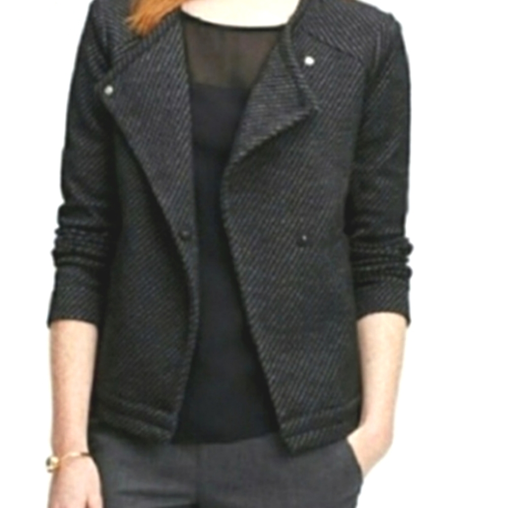 Ann Taylor Black and Gray Textured Asymmetrical Lightweight Jacket Women's Sz M